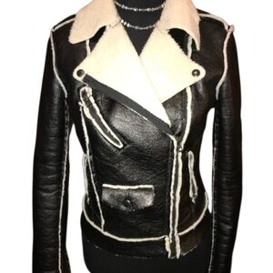 Ralph Lauren Denim Supply Biker Jacket Women's L Shearling Vegan Leather